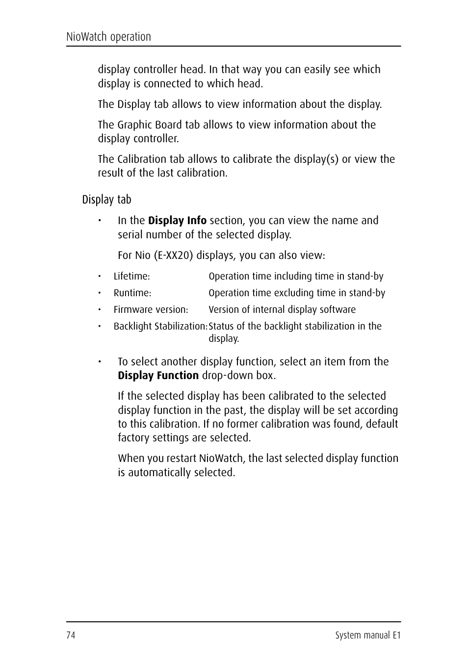 Display tab | Barco E1 User Manual | Page 73 / 124