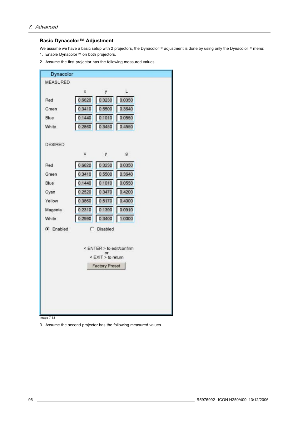 Advanced | Barco ICON H250/400 R9010510 User Manual | Page 102 / 154