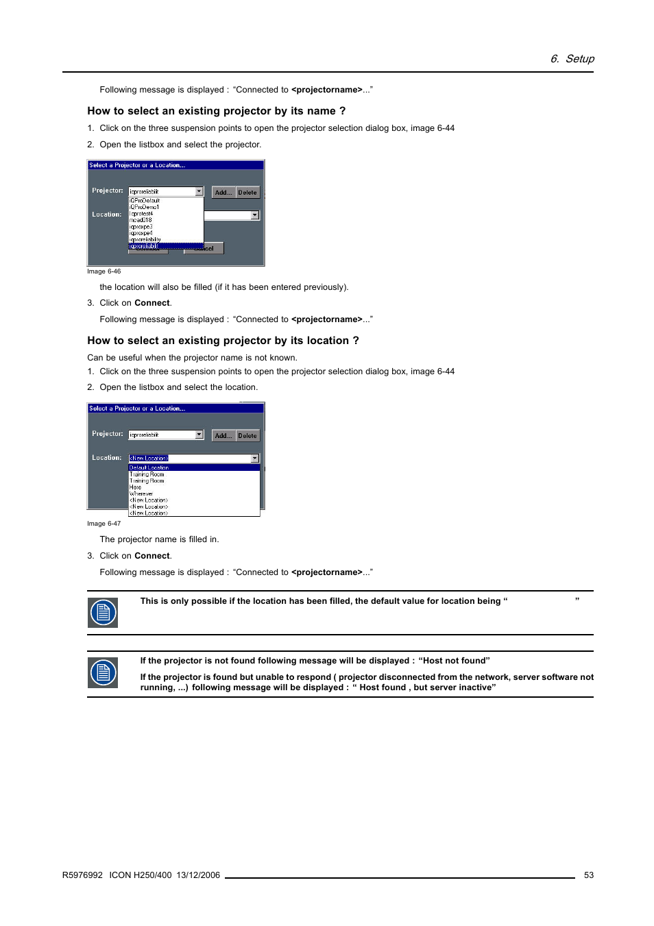 Setup | Barco ICON H250/400 R9010510 User Manual | Page 59 / 154