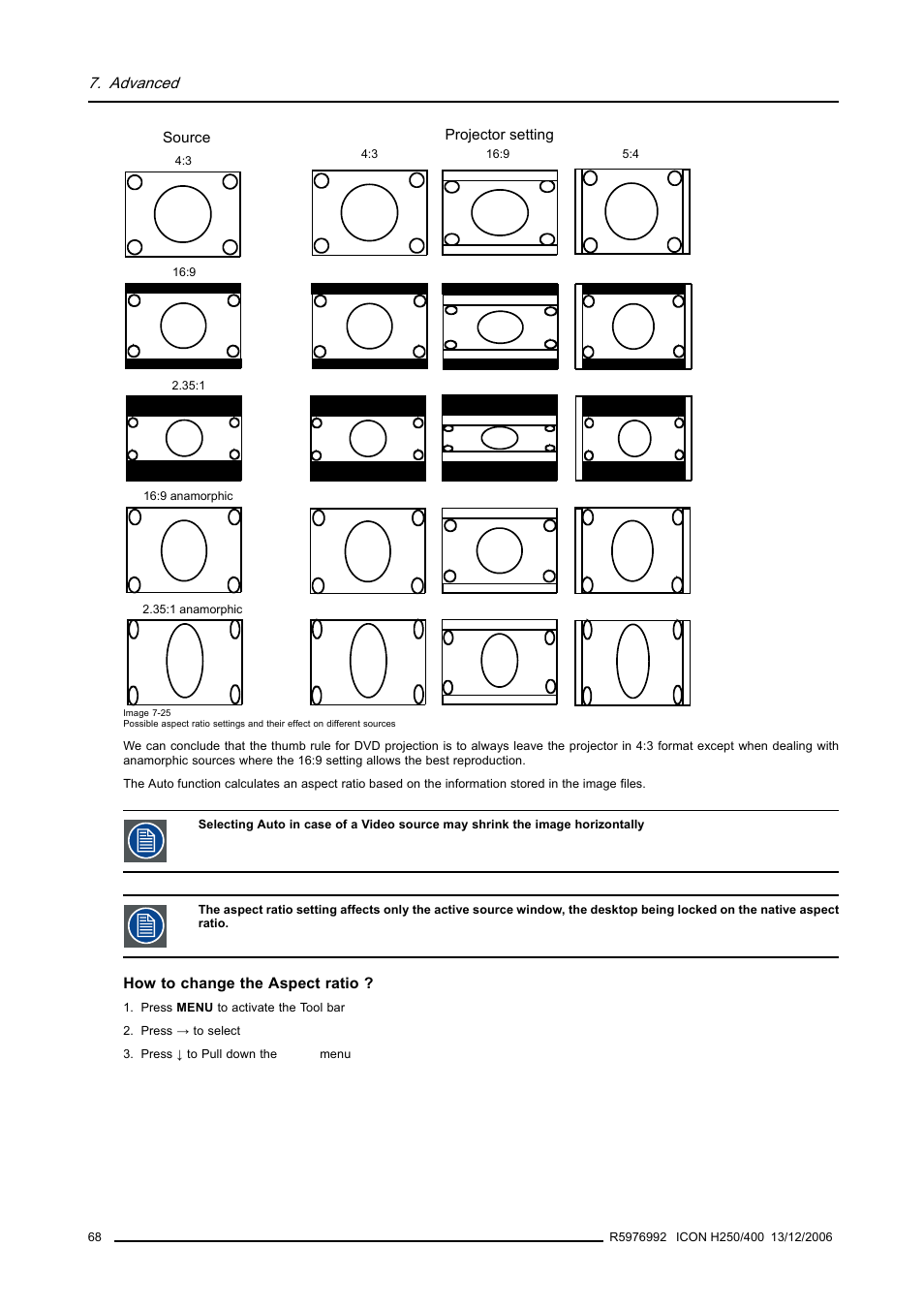 Advanced | Barco ICON H250/400 R9010510 User Manual | Page 74 / 154