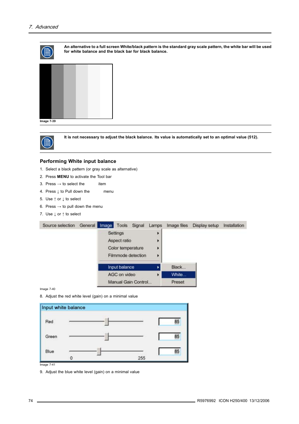 Advanced | Barco ICON H250/400 R9010510 User Manual | Page 80 / 154