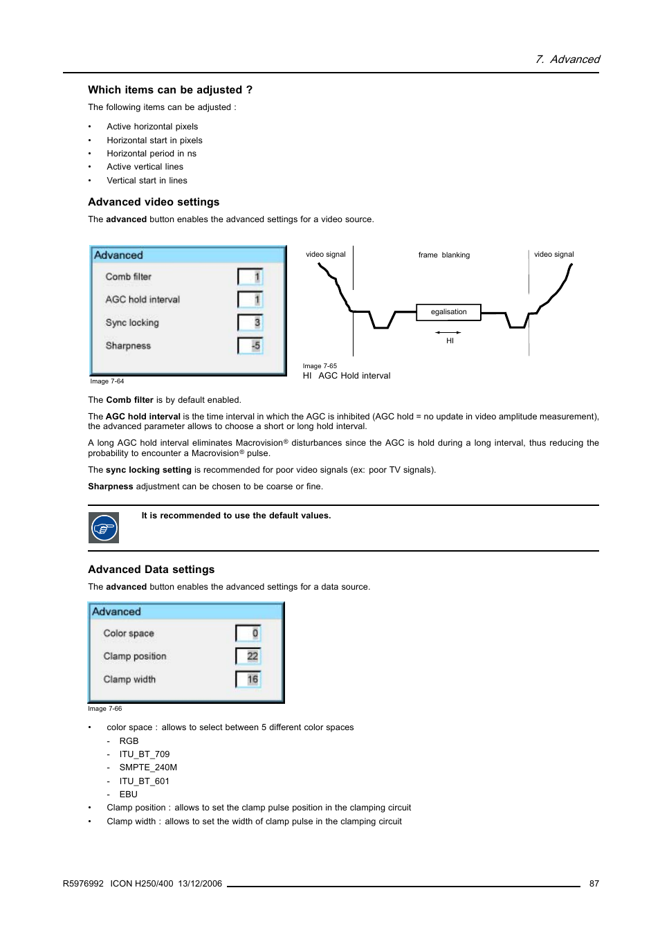 Advanced | Barco ICON H250/400 R9010510 User Manual | Page 93 / 154