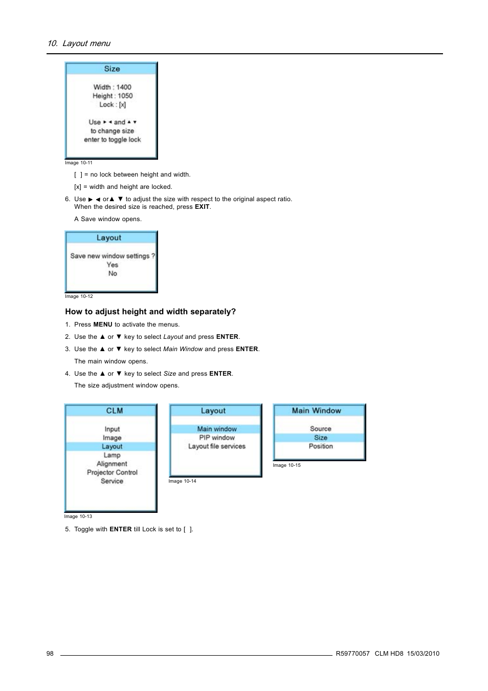 Layout menu | Barco CLM HD8 R9050130 User Manual | Page 102 / 231