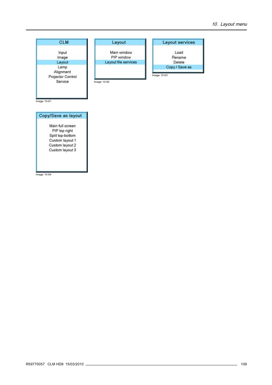 Layout menu | Barco CLM HD8 R9050130 User Manual | Page 113 / 231