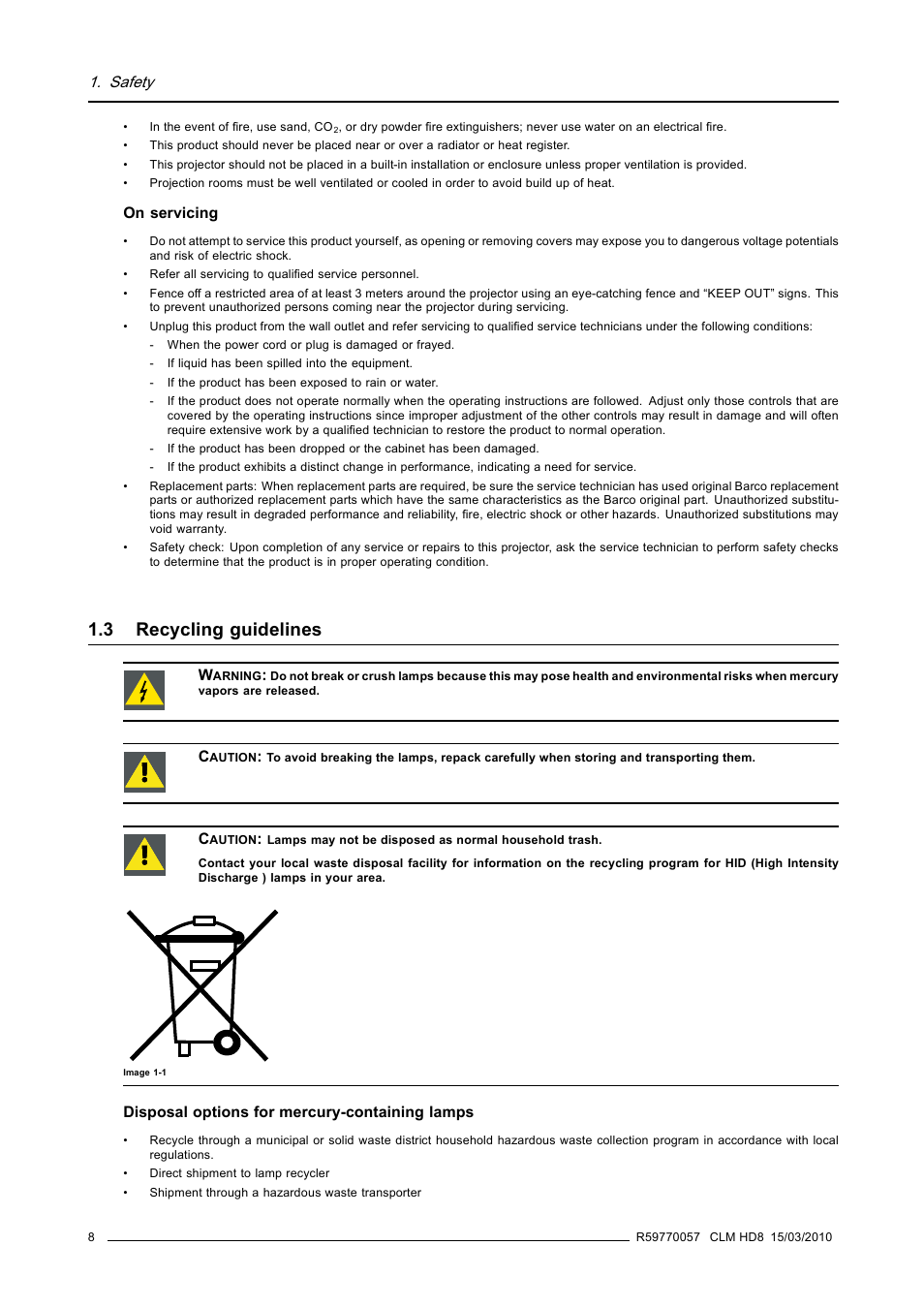 3 recycling guidelines, Recycling guidelines | Barco CLM HD8 R9050130 User Manual | Page 12 / 231