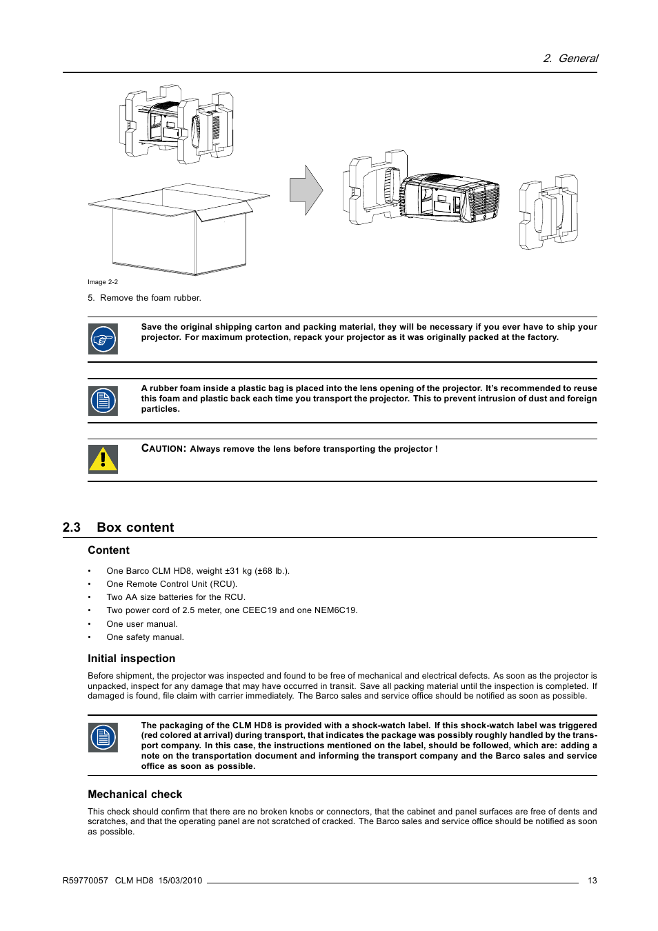 3 box content, Box content | Barco CLM HD8 R9050130 User Manual | Page 17 / 231