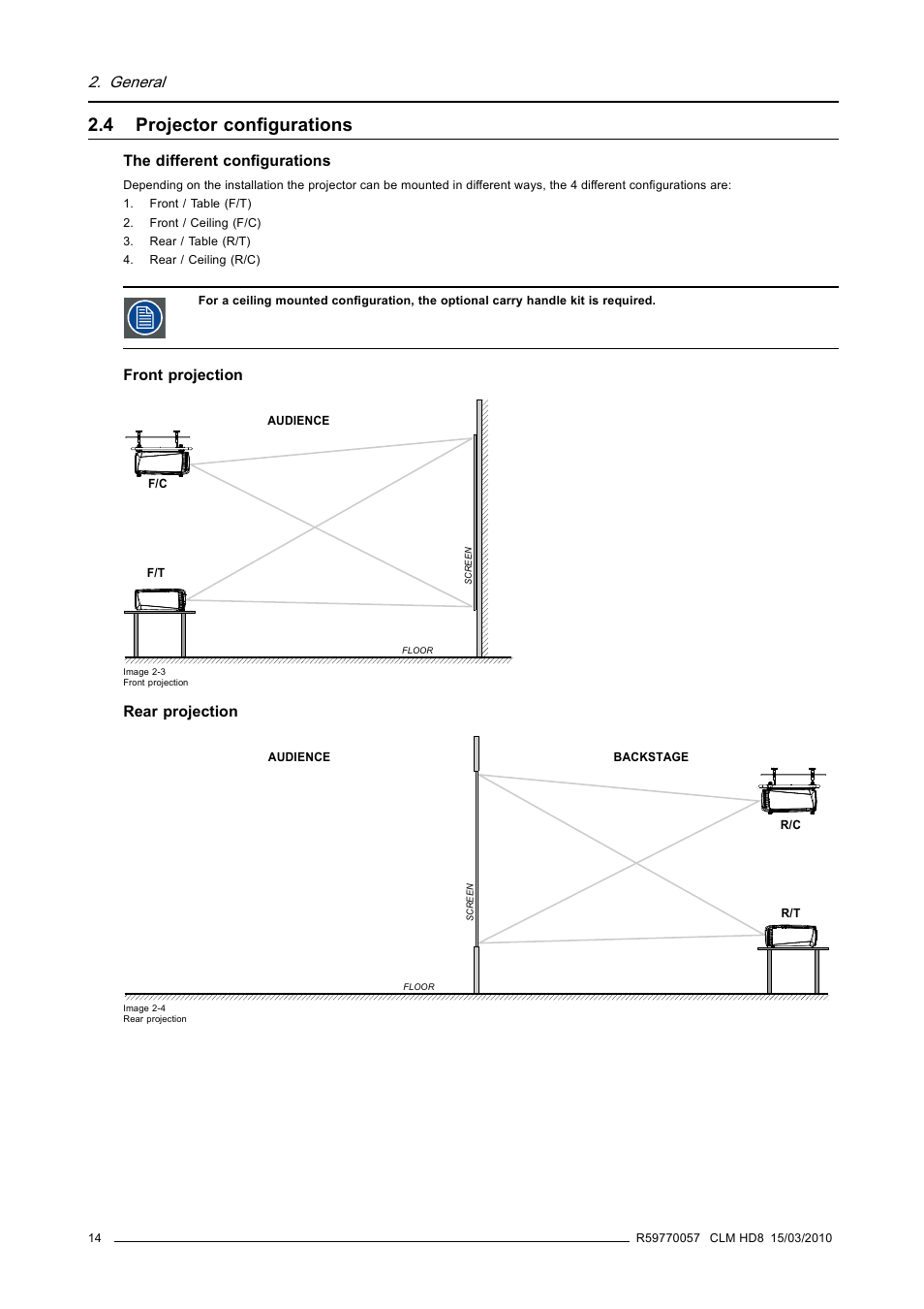 4 projector configurations, Projector configurations, General | Barco CLM HD8 R9050130 User Manual | Page 18 / 231