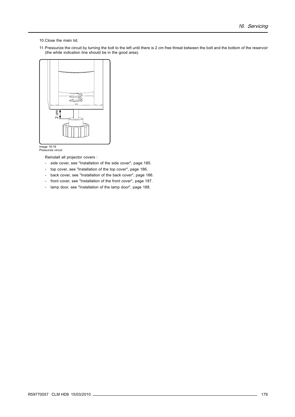 Servicing | Barco CLM HD8 R9050130 User Manual | Page 183 / 231