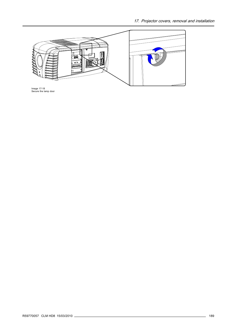 Projector covers, removal and installation | Barco CLM HD8 R9050130 User Manual | Page 193 / 231