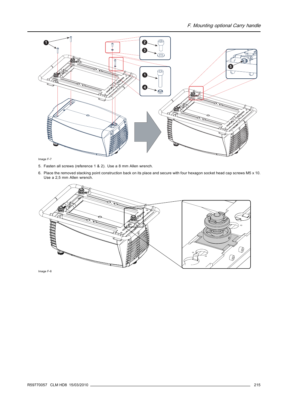 F. mounting optional carry handle | Barco CLM HD8 R9050130 User Manual | Page 219 / 231