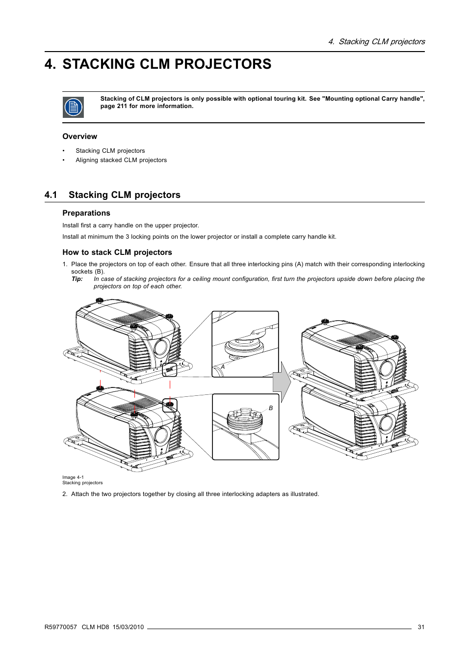 Stacking clm projectors, 1 stacking clm projectors | Barco CLM HD8 R9050130 User Manual | Page 35 / 231