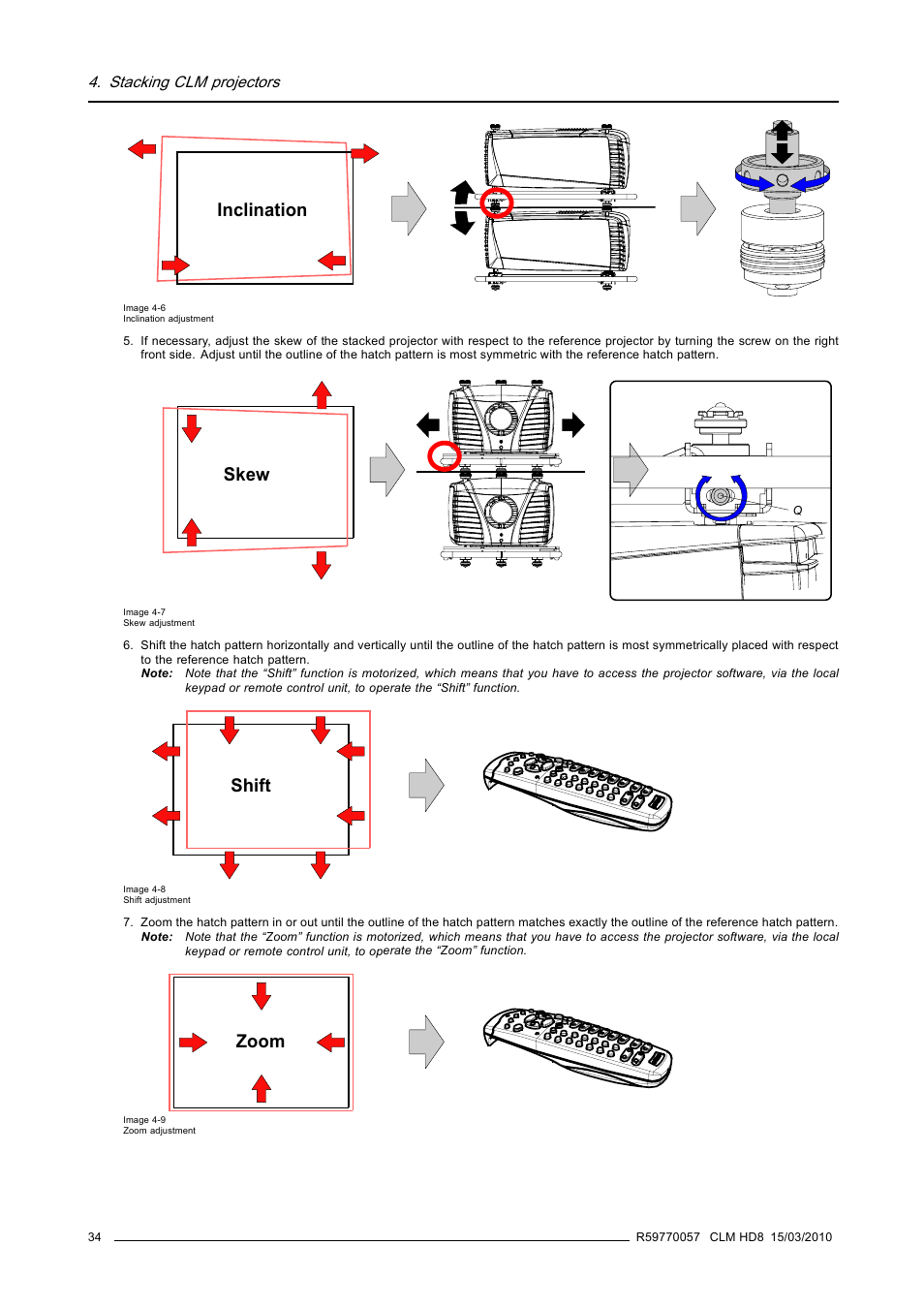 Inclination, Skew, Shift | Zoom | Barco CLM HD8 R9050130 User Manual | Page 38 / 231