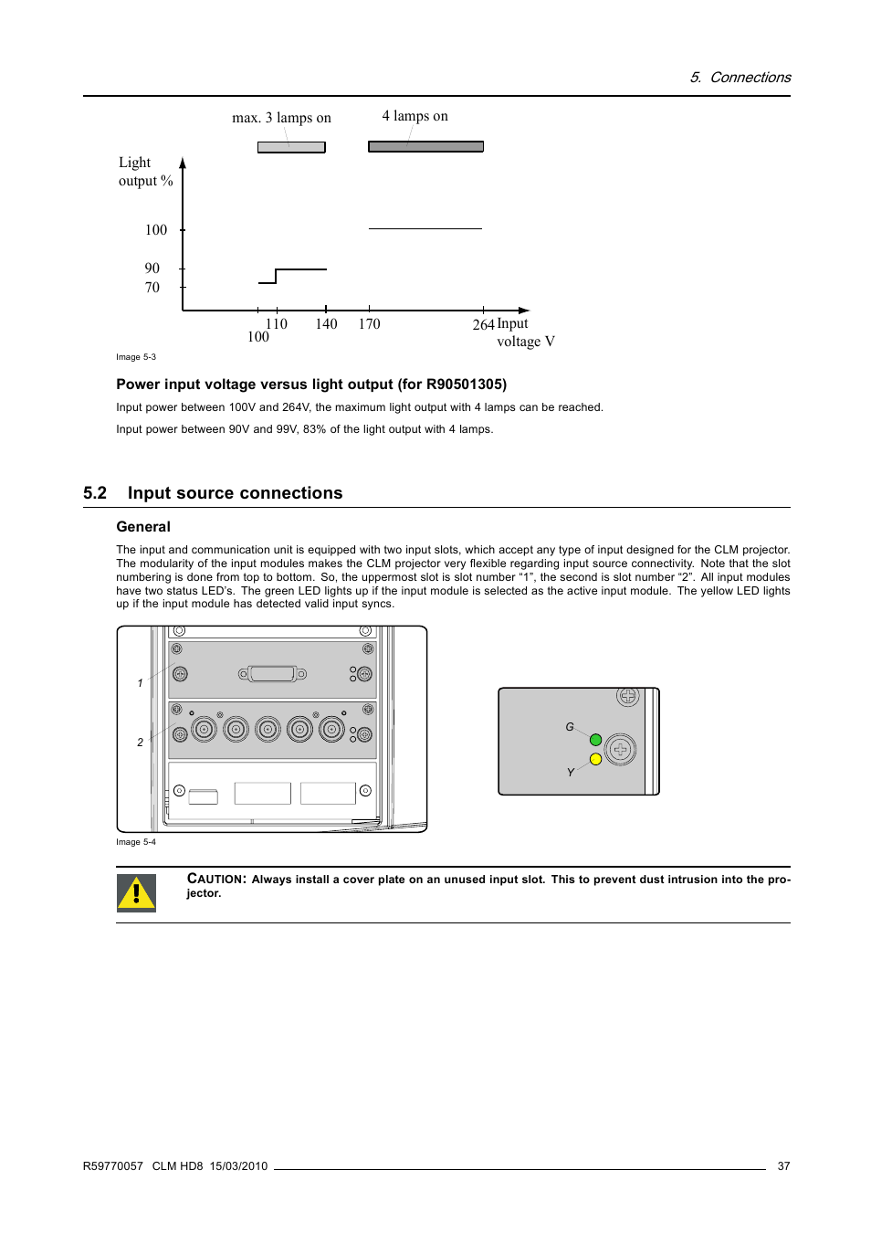 2 input source connections, Input source connections | Barco CLM HD8 R9050130 User Manual | Page 41 / 231