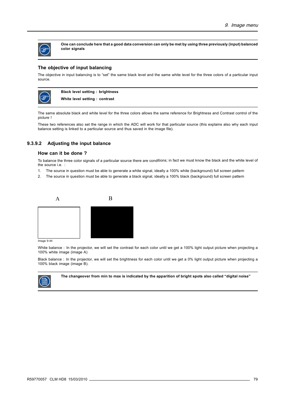 2 adjusting the input balance, Adjusting the input balance | Barco CLM HD8 R9050130 User Manual | Page 83 / 231