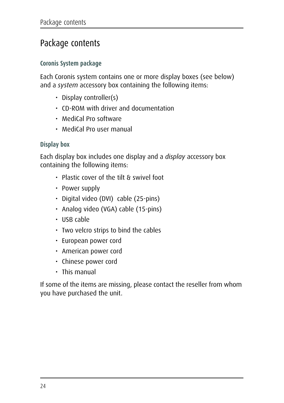Package contents | Barco CORONIS MFGD 3621 User Manual | Page 24 / 119