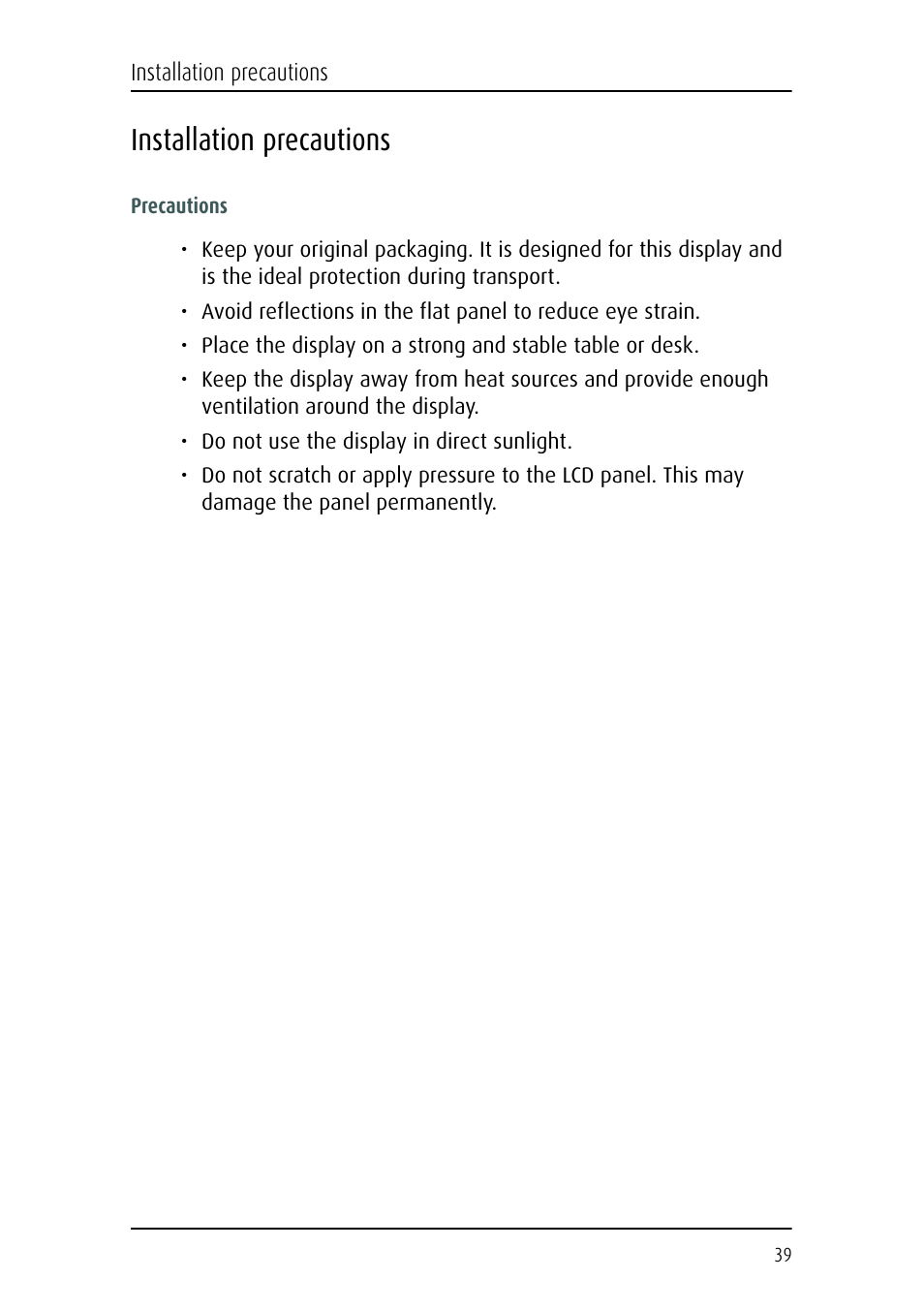 Installation precautions | Barco CORONIS MFGD 3621 User Manual | Page 39 / 119