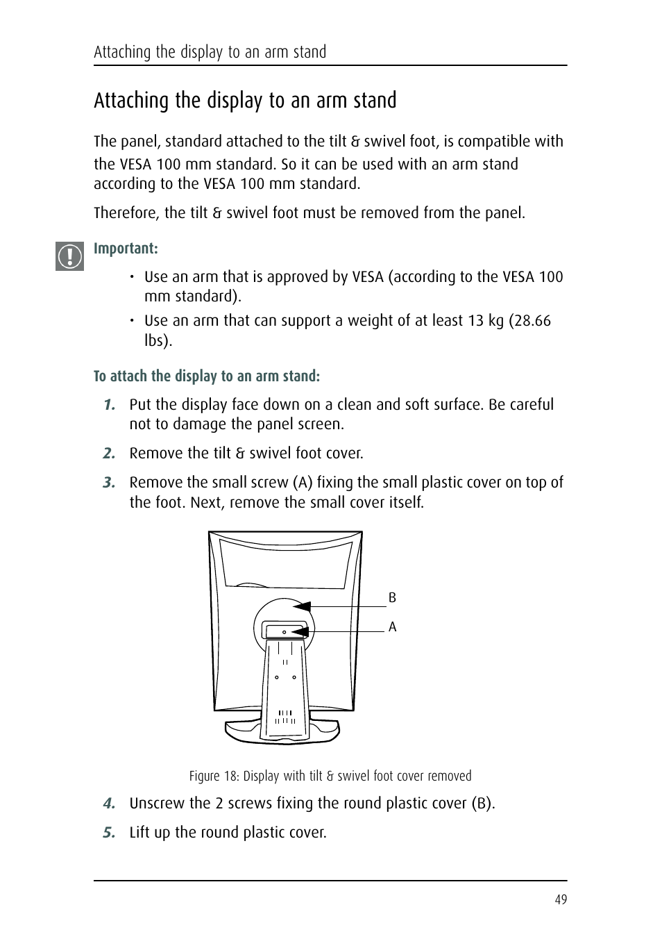Attaching the display to an arm stand | Barco CORONIS MFGD 3621 User Manual | Page 49 / 119