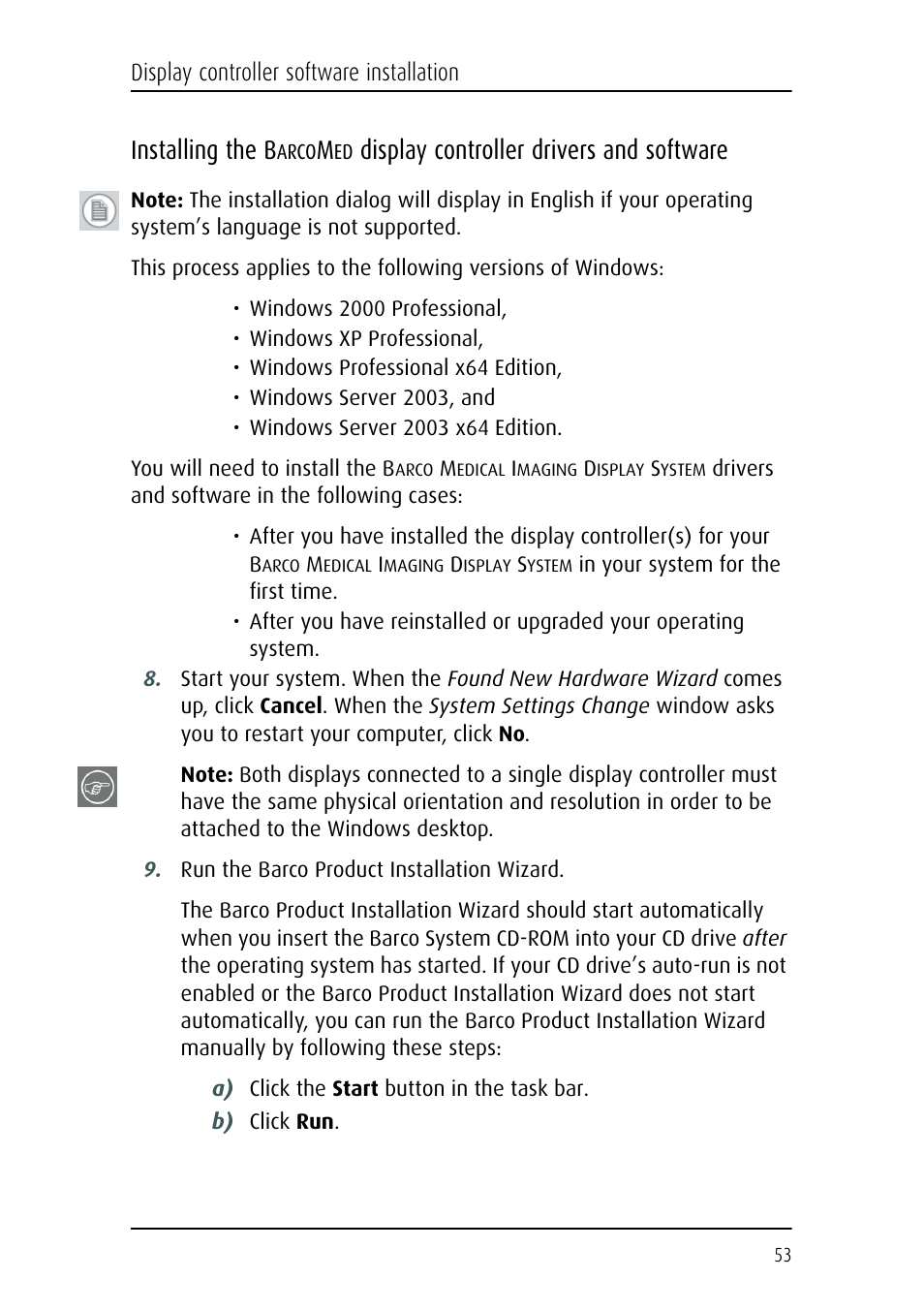Installing the b, Display controller drivers and software | Barco CORONIS MFGD 3621 User Manual | Page 53 / 119