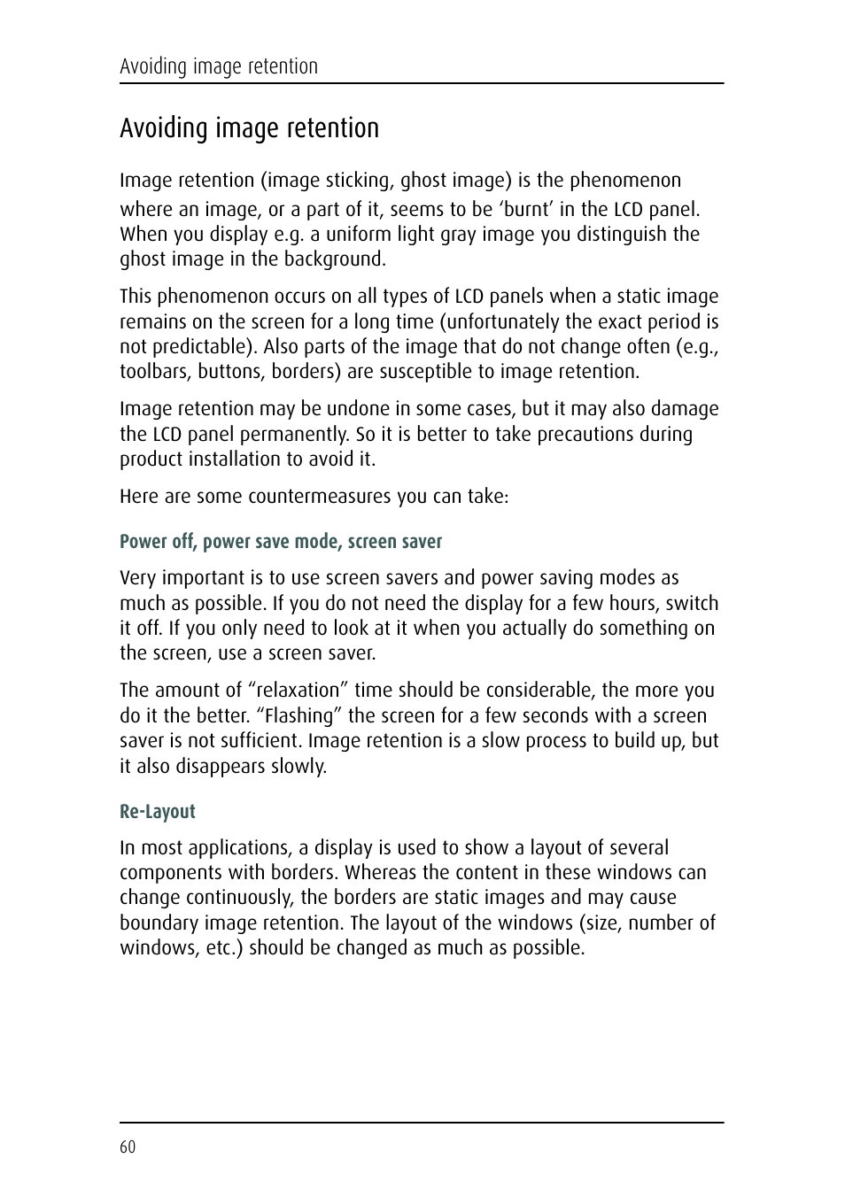 Avoiding image retention | Barco CORONIS MFGD 3621 User Manual | Page 60 / 119