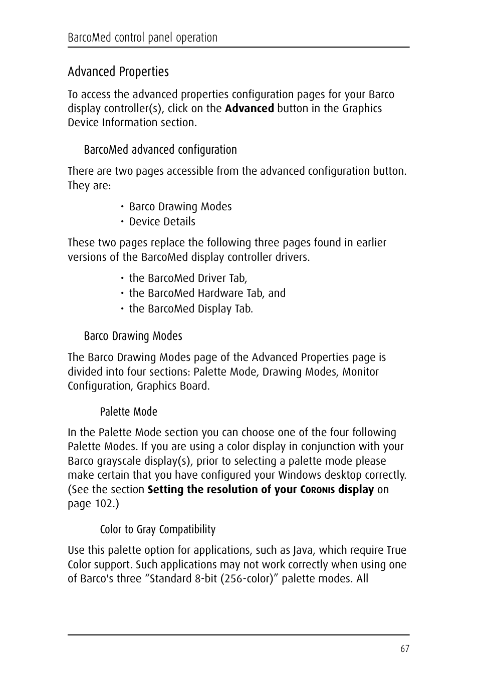 Advanced properties | Barco CORONIS MFGD 3621 User Manual | Page 67 / 119