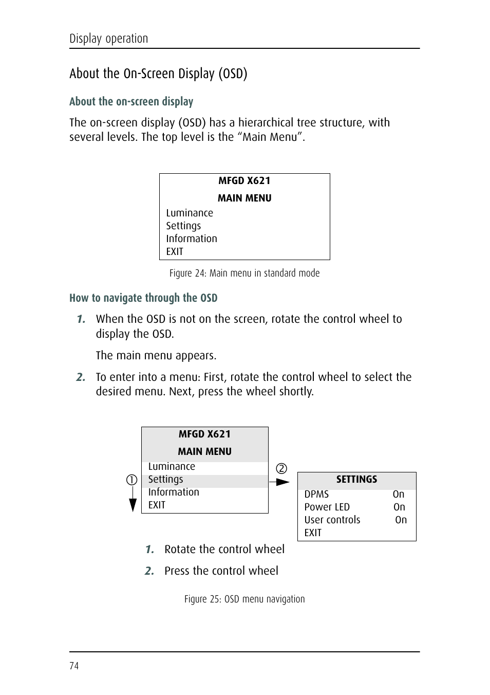 About the on-screen display (osd) | Barco CORONIS MFGD 3621 User Manual | Page 74 / 119