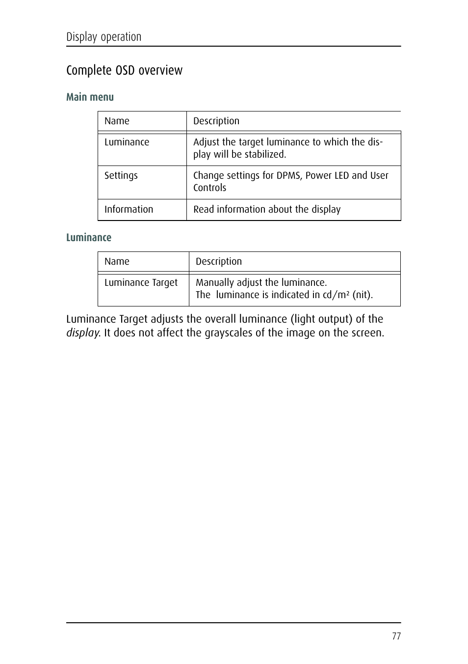Complete osd overview | Barco CORONIS MFGD 3621 User Manual | Page 77 / 119