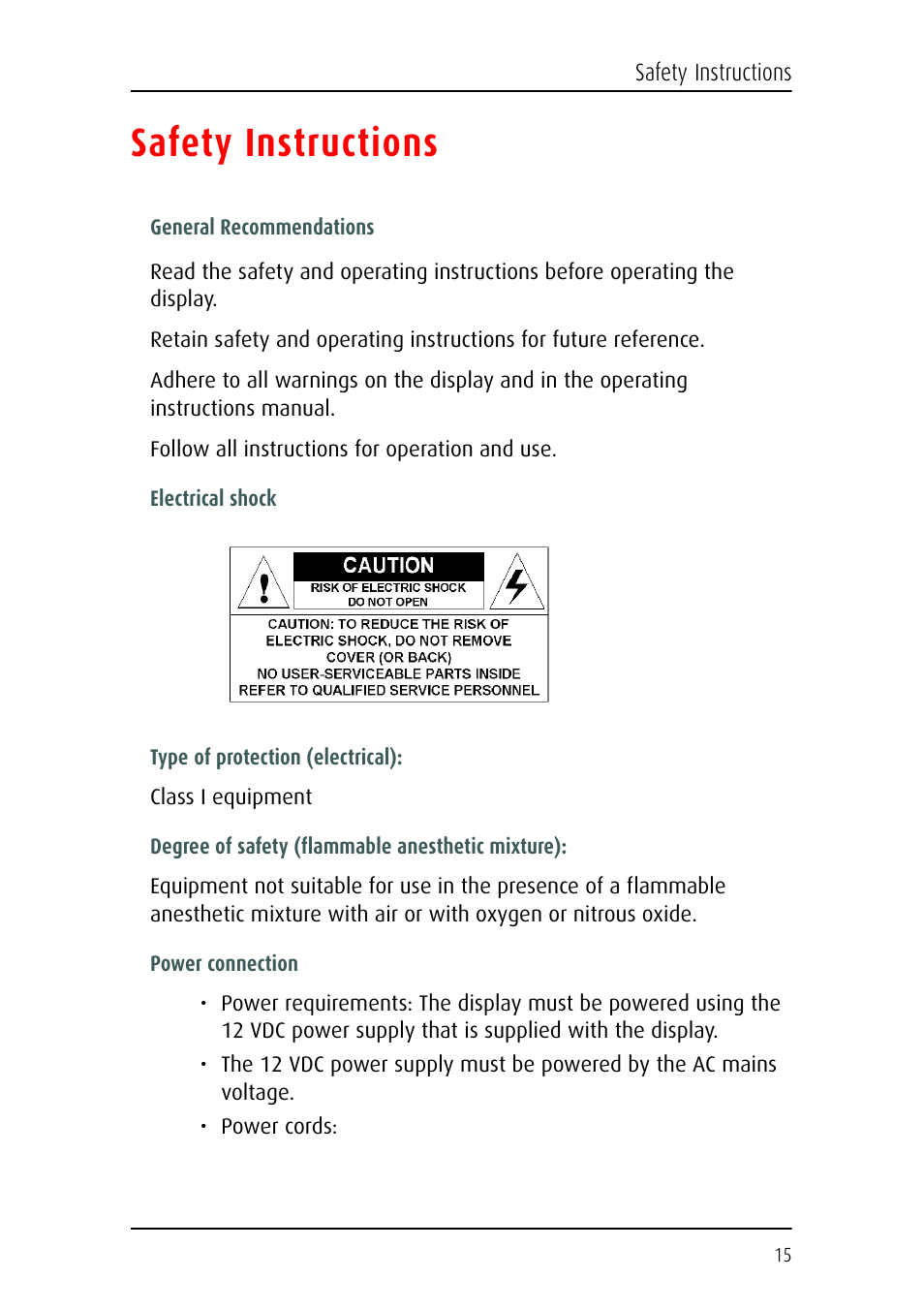 Safety instructions | Barco E-2320 C (SE) User Manual | Page 15 / 104