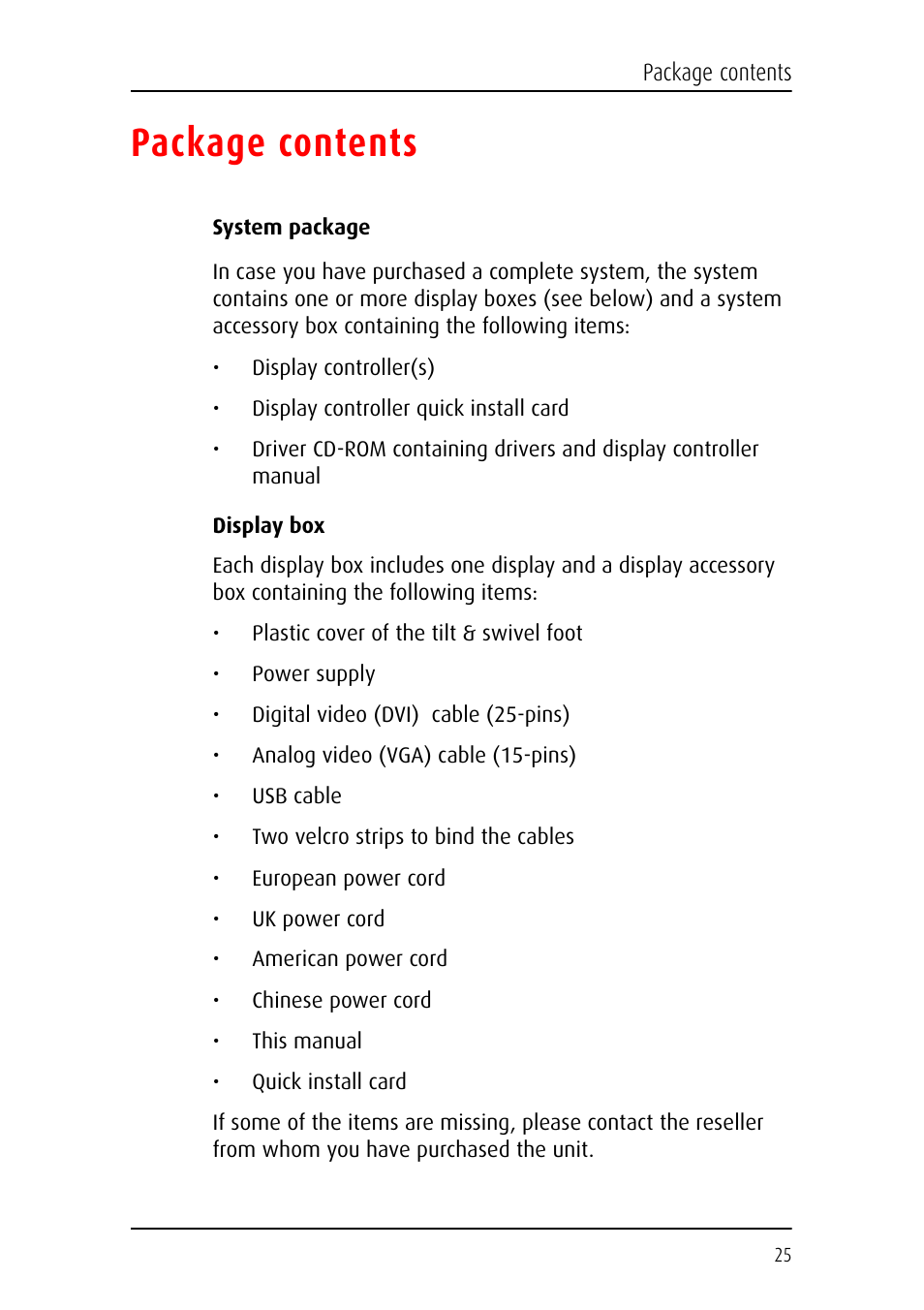 Package contents | Barco E-2320 C (SE) User Manual | Page 25 / 104