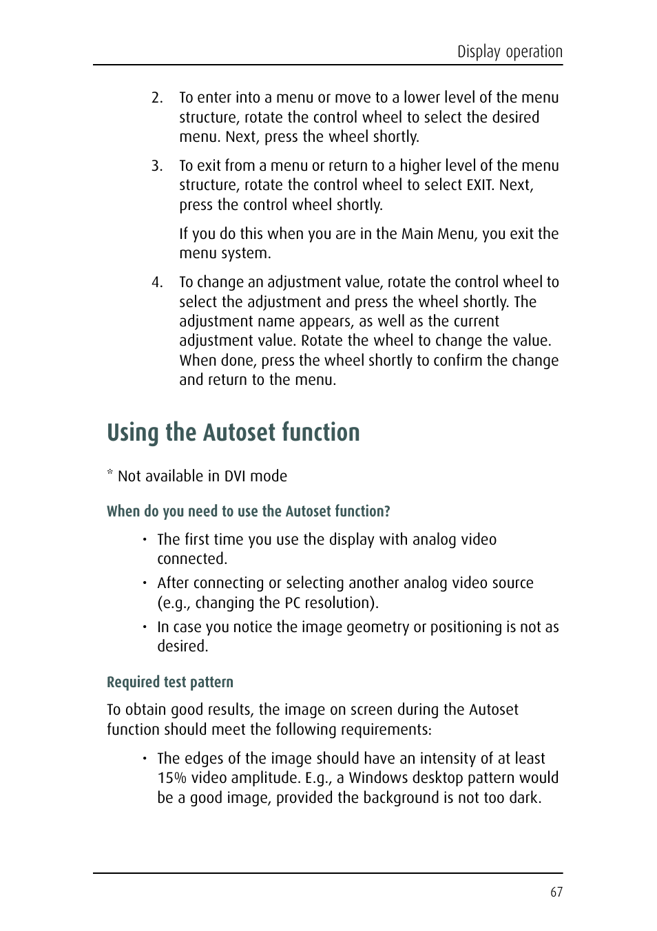 Using the autoset function | Barco E-2320 C (SE) User Manual | Page 67 / 104