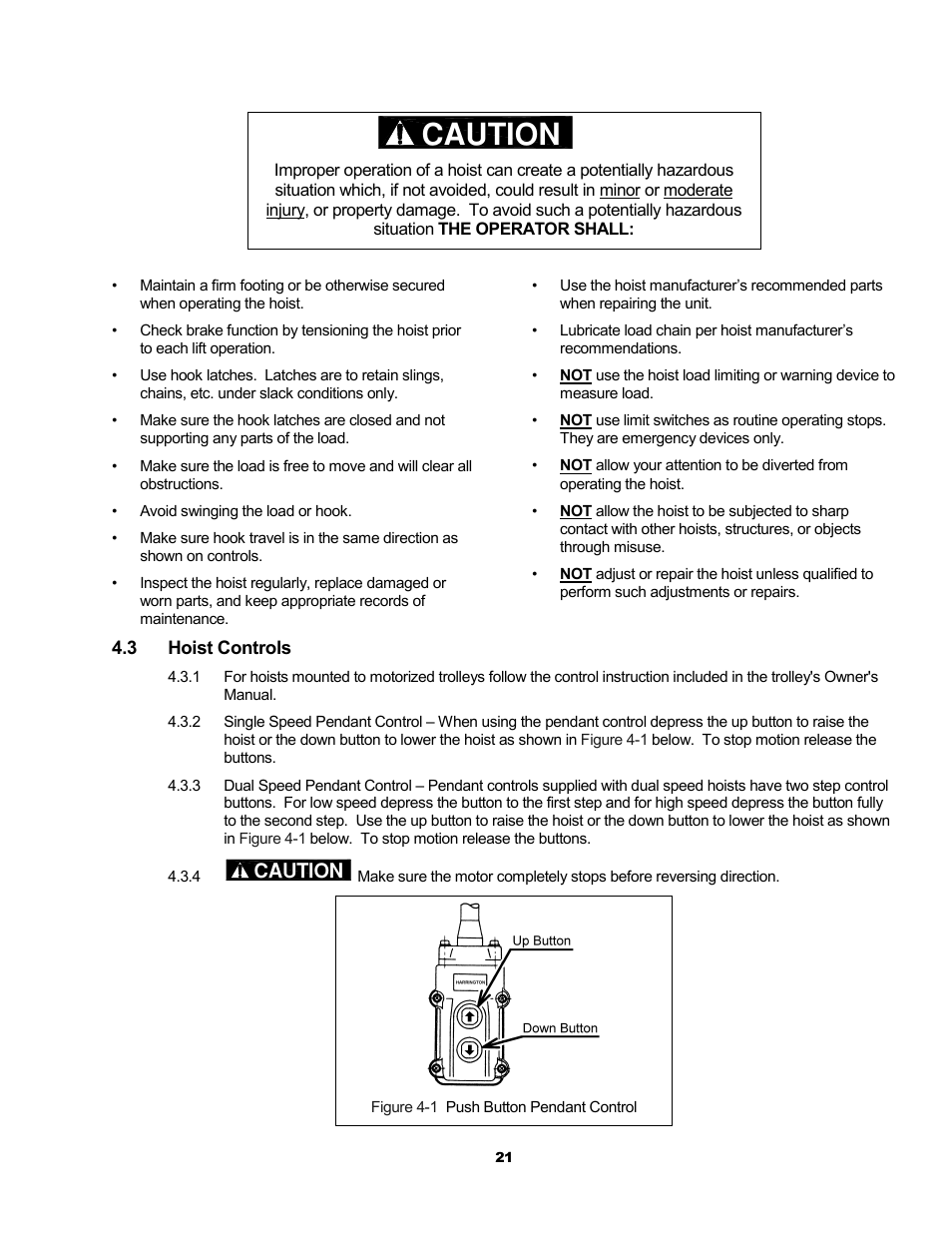 Caution | Metalfab Electric Chain Hoist ER and NER Series User Manual | Page 21 / 72