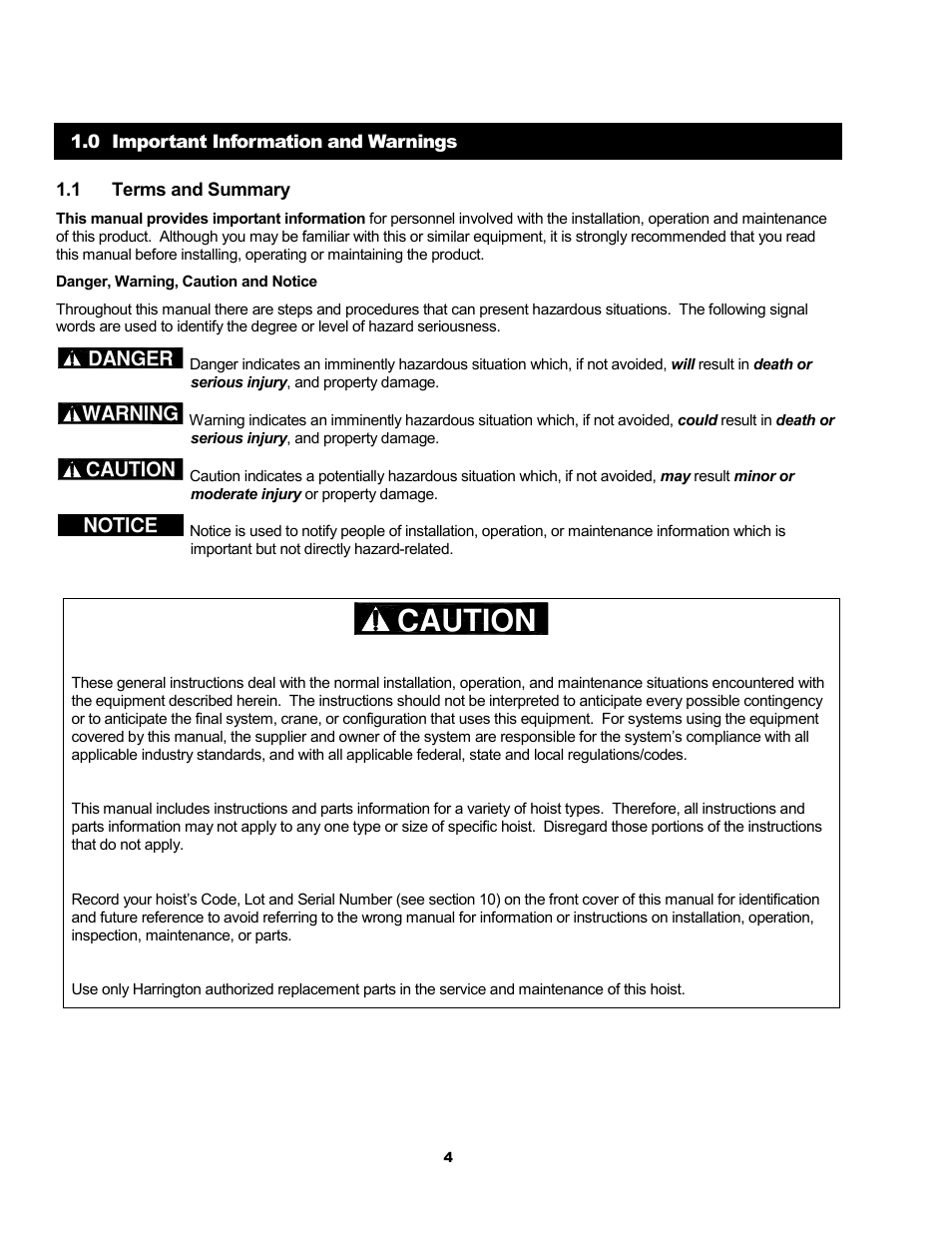 Caution | Metalfab Electric Chain Hoist ER and NER Series User Manual | Page 4 / 72
