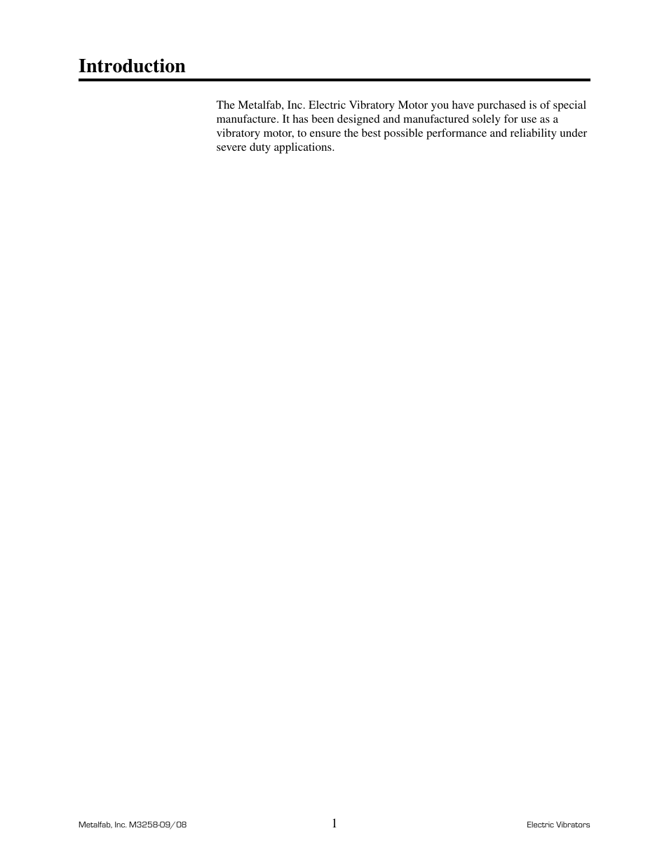 Introduction | Metalfab Industrial Electric Vibrator User Manual | Page 5 / 26