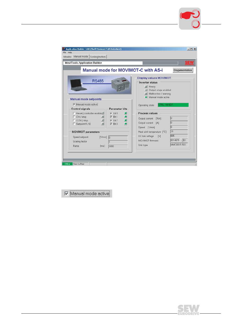 Manual mode" window | Metalfab SEW Eurodrive MOVIMOT MM..C User Manual | Page 111 / 168