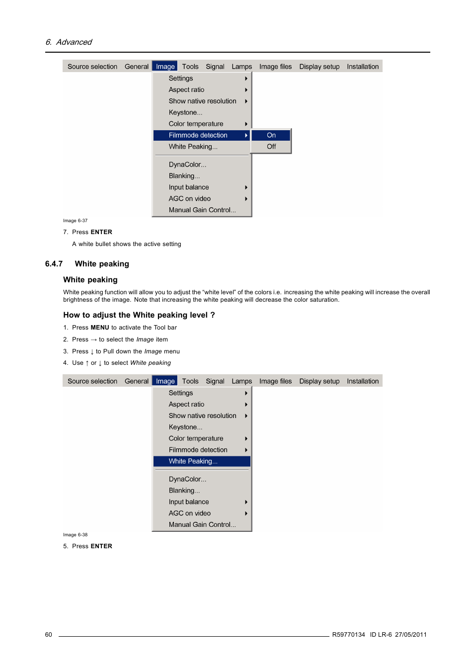 7 white peaking, White peaking | Barco ID LR-6 R9010342 User Manual | Page 64 / 135