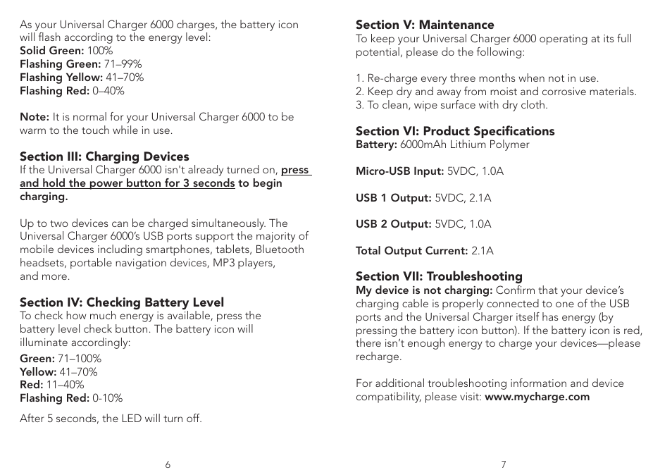 myCharge Universal Charger 6000 MYC-0902-1RM User Manual | Page 4 / 8