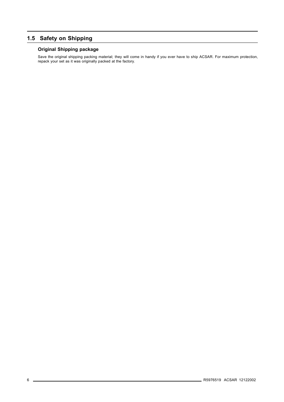 5 safety on shipping, Safety on shipping | Barco R9806700 User Manual | Page 10 / 105
