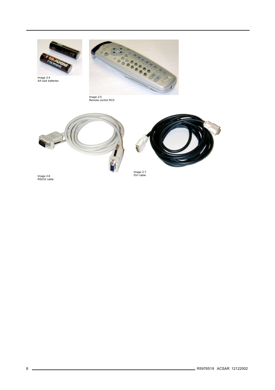 Image 2-7), Image 2-5), Image 2-4) | Acsar package contents | Barco R9806700 User Manual | Page 12 / 105