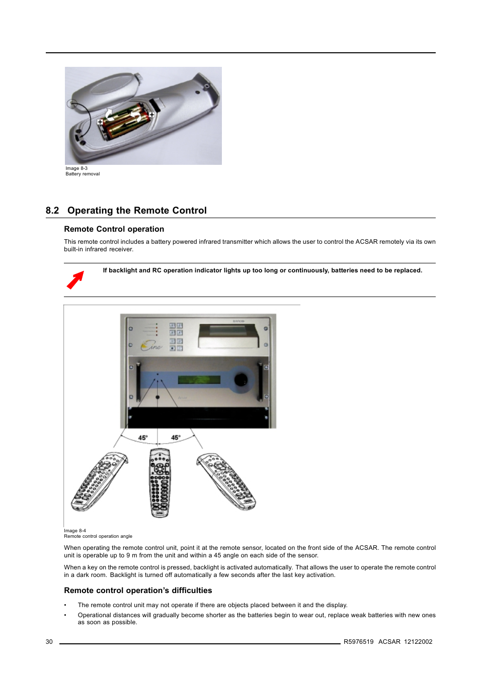 2 operating the remote control, Operating the remote control, Image 8-3) | Barco R9806700 User Manual | Page 34 / 105