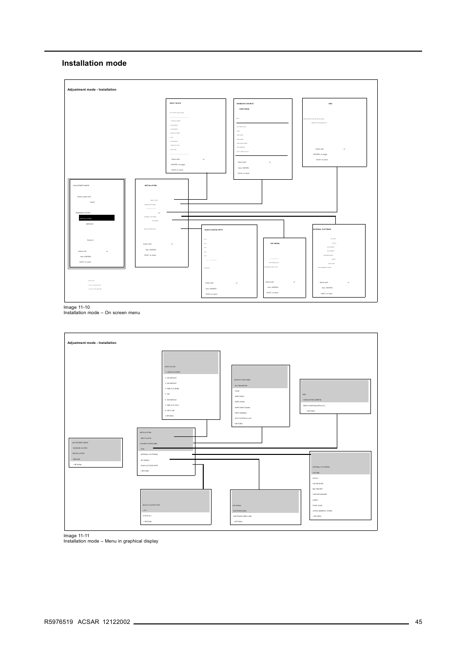 Overview gui menus installation mode | Barco R9806700 User Manual | Page 49 / 105