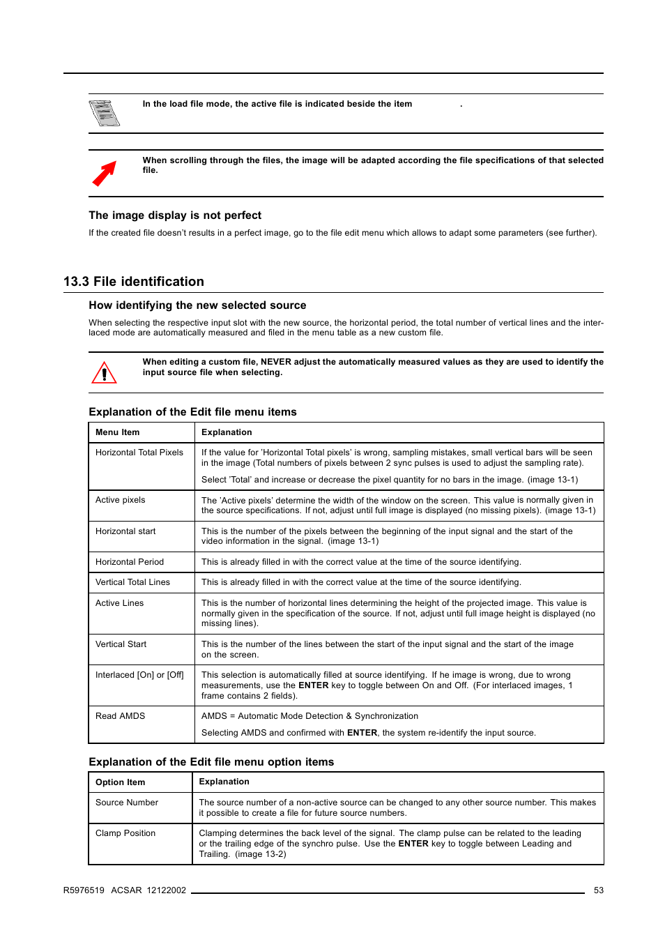 3 file identification, 3file identification, File identification | Barco R9806700 User Manual | Page 57 / 105
