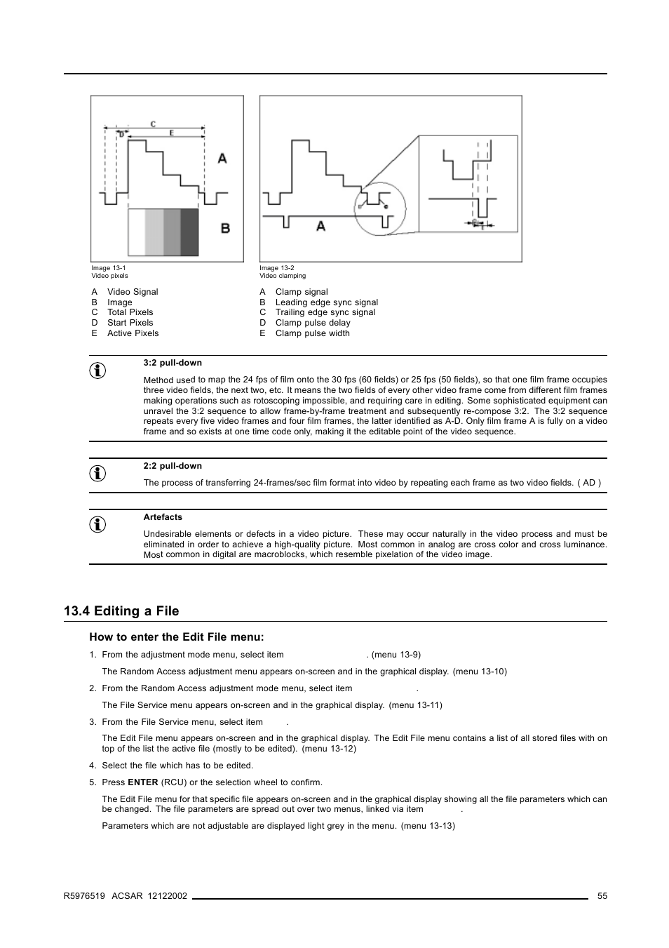 4 editing a file, 4editing a file, Editing a file | Image 13-1), Image 13-2) | Barco R9806700 User Manual | Page 59 / 105