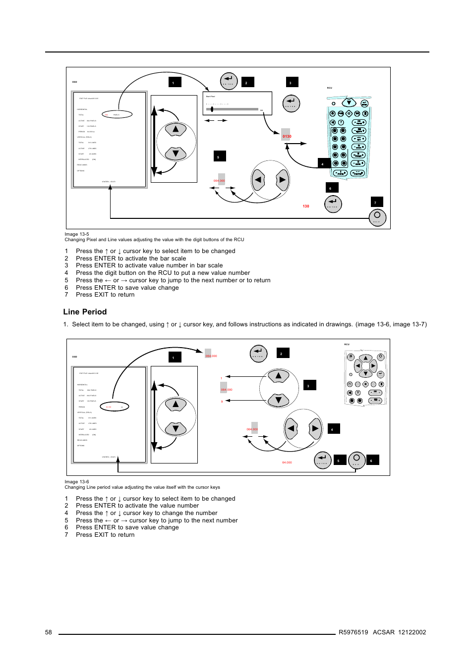 Image 13-5), Input source file service, Line period | Barco R9806700 User Manual | Page 62 / 105