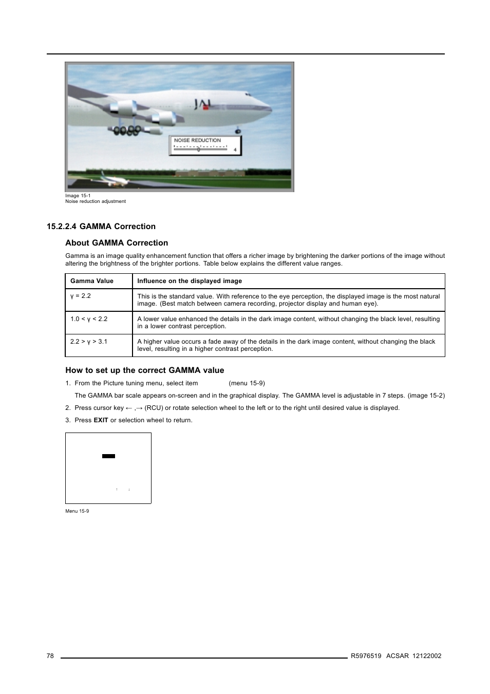 4 gamma correction, 4gamma correction, Image alignment | 4 gamma correction about gamma correction, How to set up the correct gamma value | Barco R9806700 User Manual | Page 82 / 105