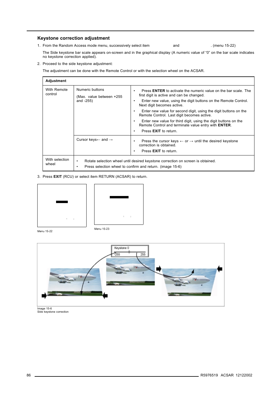 Image alignment keystone correction adjustment | Barco R9806700 User Manual | Page 90 / 105