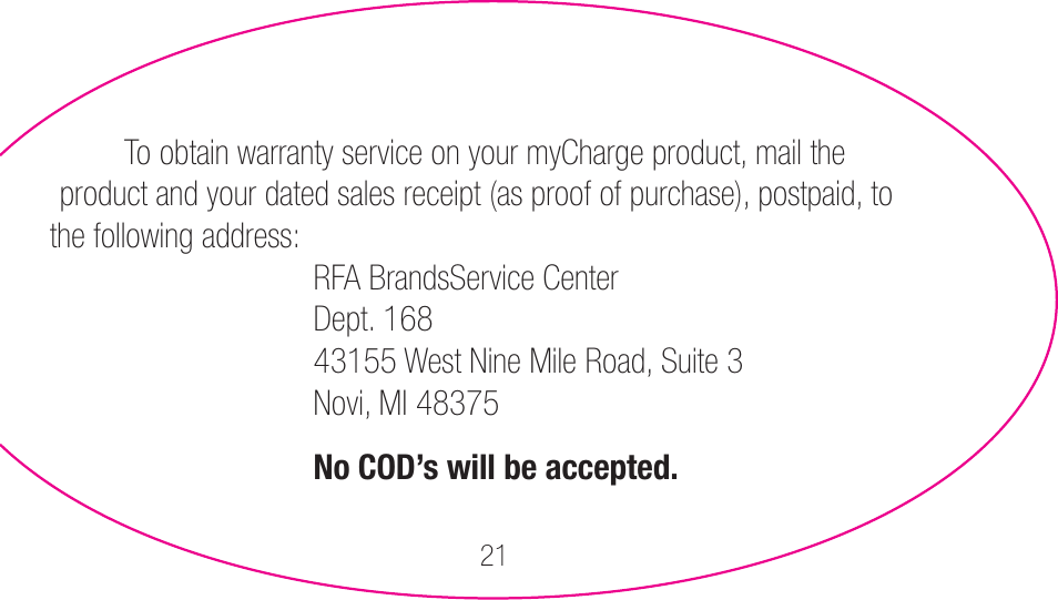 myCharge Portable Power Bank 2000 RFAM-0003 User Manual | Page 21 / 84