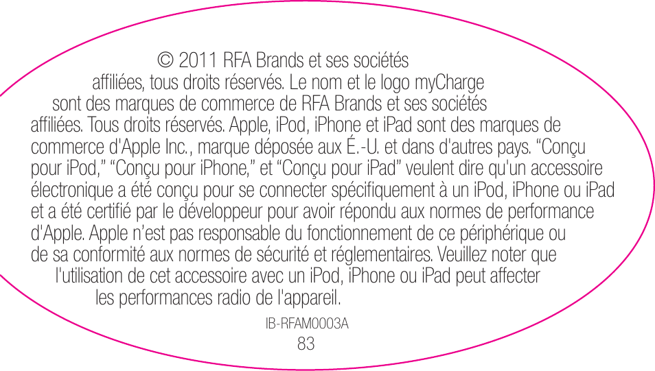 myCharge Portable Power Bank 2000 RFAM-0003 User Manual | Page 83 / 84