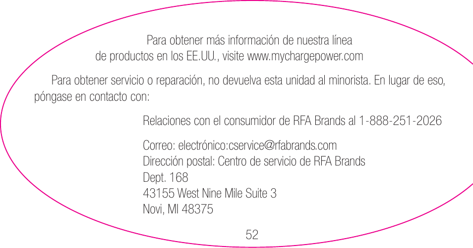 myCharge Portable Power Bank 6000 RFAM-0007 User Manual | Page 52 / 80