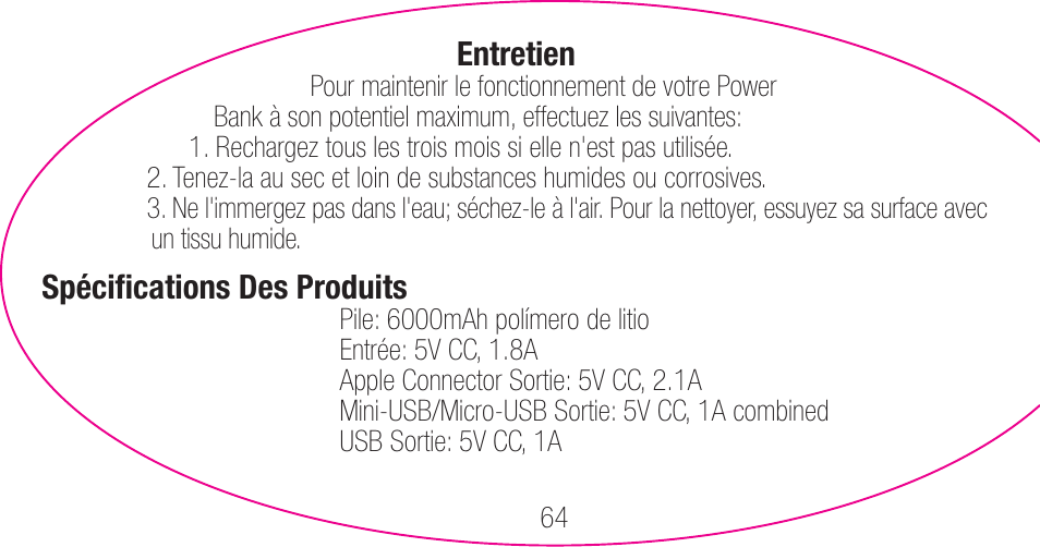 myCharge Portable Power Bank 6000 RFAM-0007 User Manual | Page 64 / 80