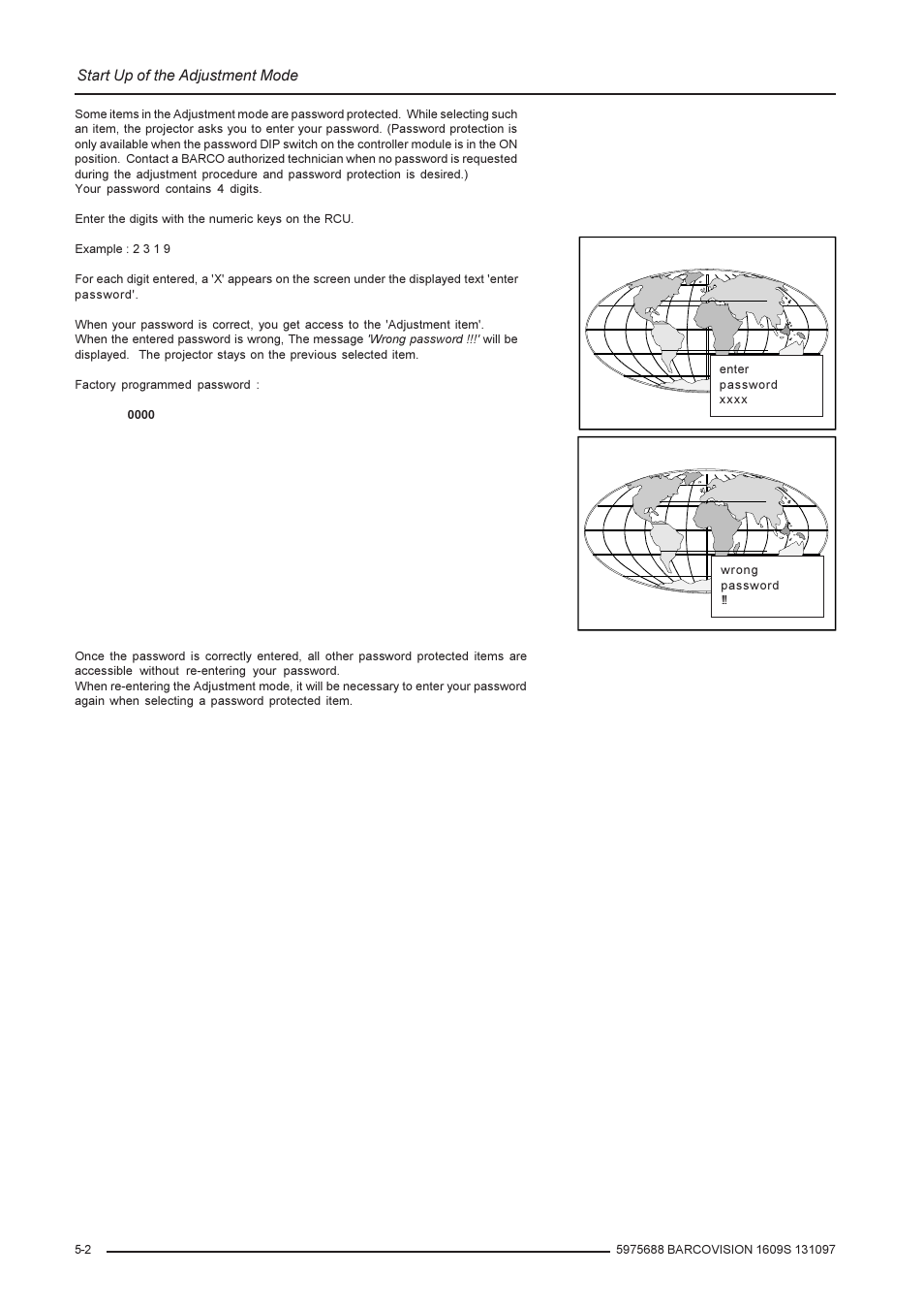 Start up of the adjustment mode | Barco R9002240 User Manual | Page 22 / 59