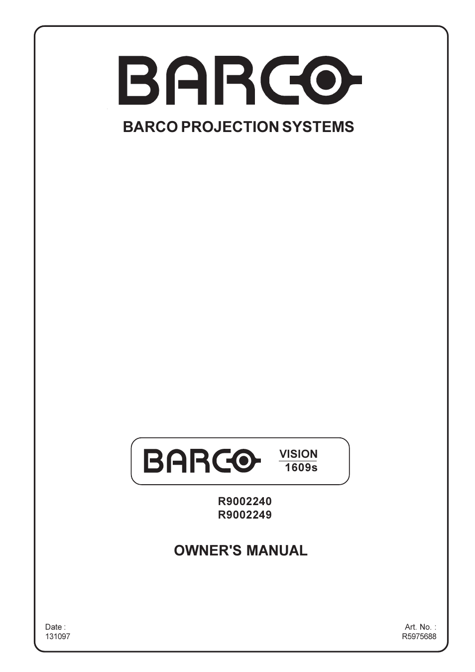Barco projection systems, Owner's manual | Barco R9002240 User Manual | Page 3 / 59
